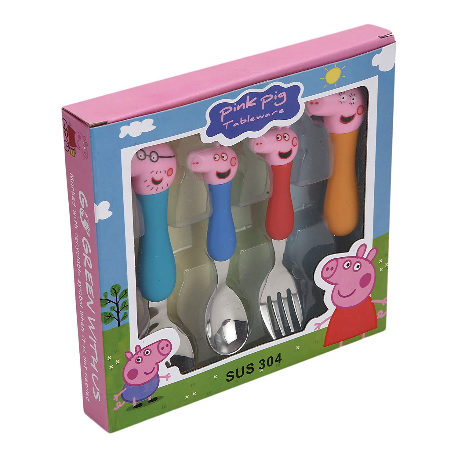 Multicolor Cutlery Peppa Pig Theme Stainless Steel Baby Feed Spoon and Fork Set 